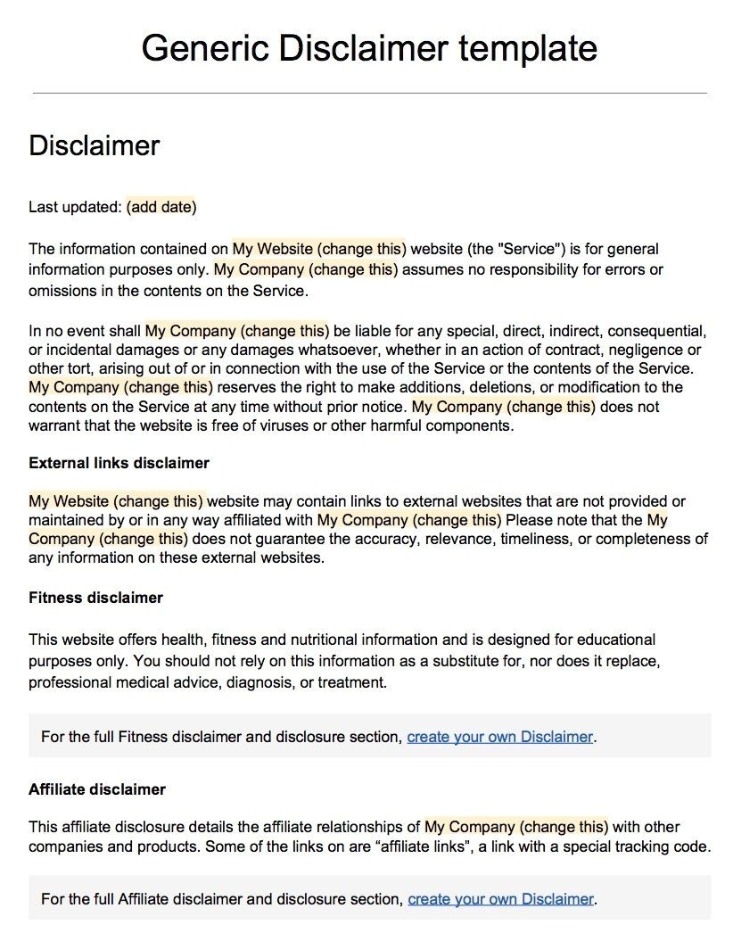 download disclaimer template