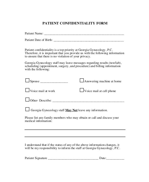sample patient confidentiality agreement