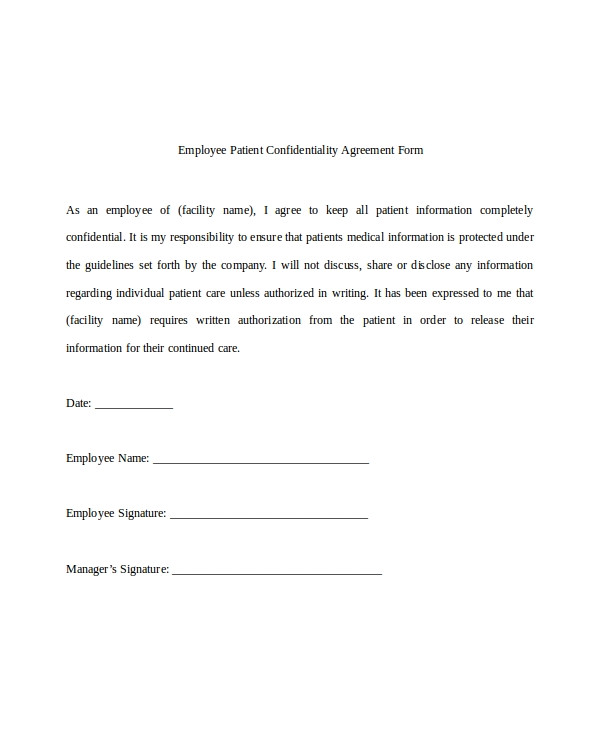 patient confidentiality agreement