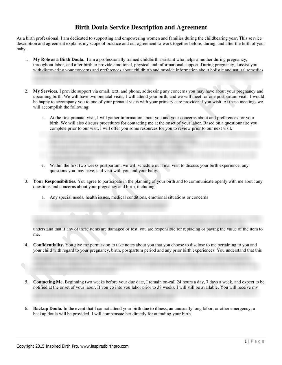 birth doula contract template