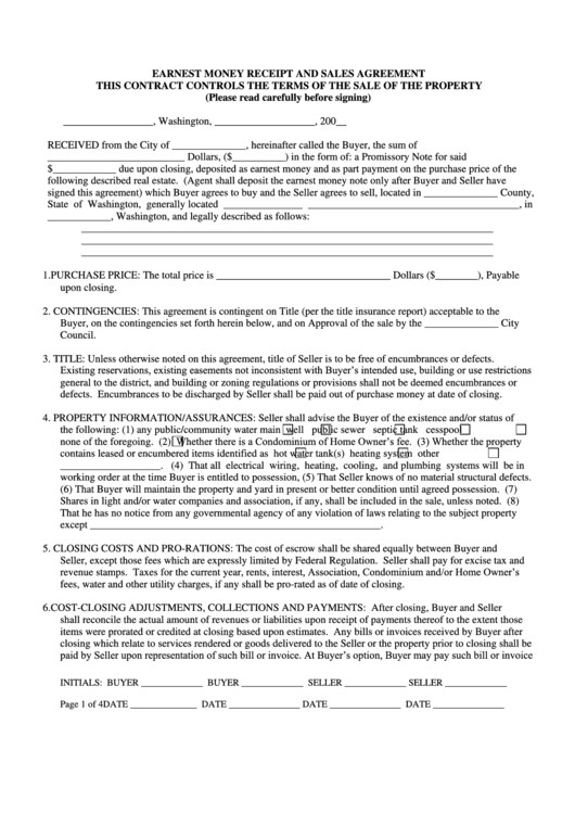 earnest money receipt and sales agreement form