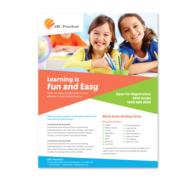 preschool education flyer template 2