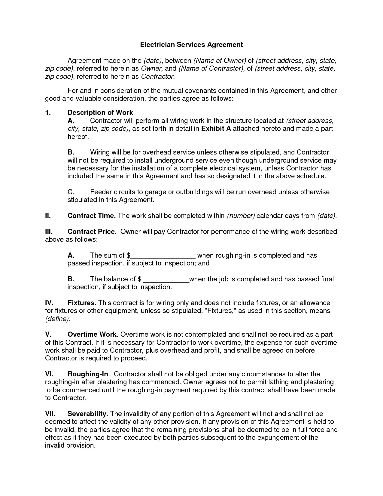 electrical contract agreement template new best s of basic service contract template oa t83024