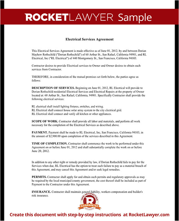 Electrical Work Contract Template Electrical Service Contract Agreement with Sample