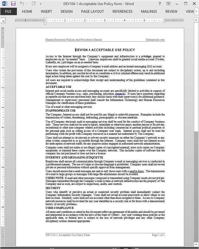 Email Acceptable Use Policy Template Acceptable Use Policy Acceptable Use Policy Template