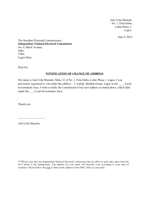 Email Address Change Notification Template Template Change Of Address Notification Inec