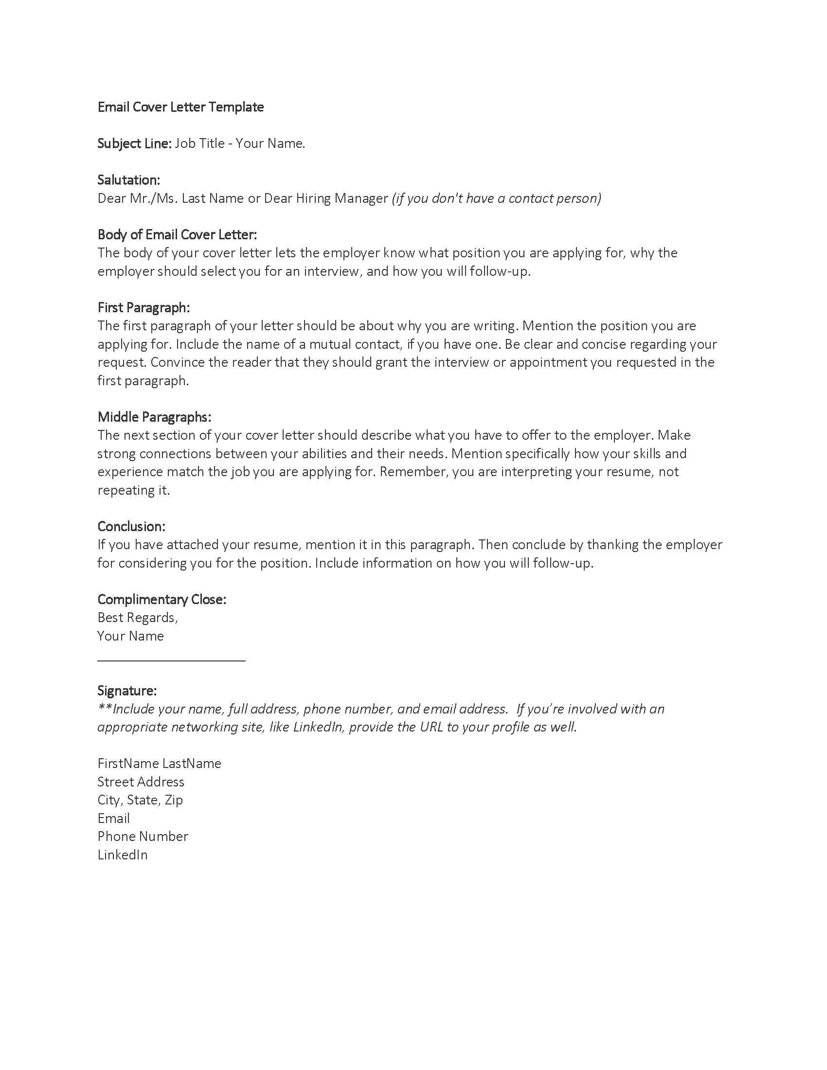 cover letter template email