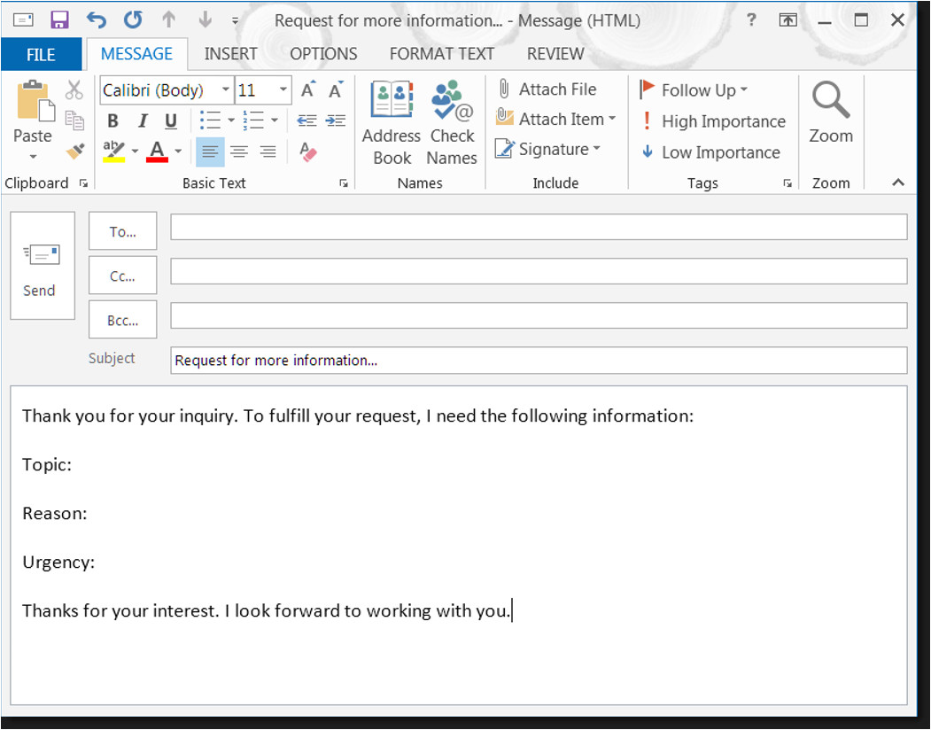 creating templates for common outlook emails