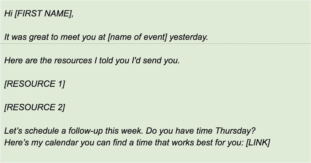 networking follow up email template