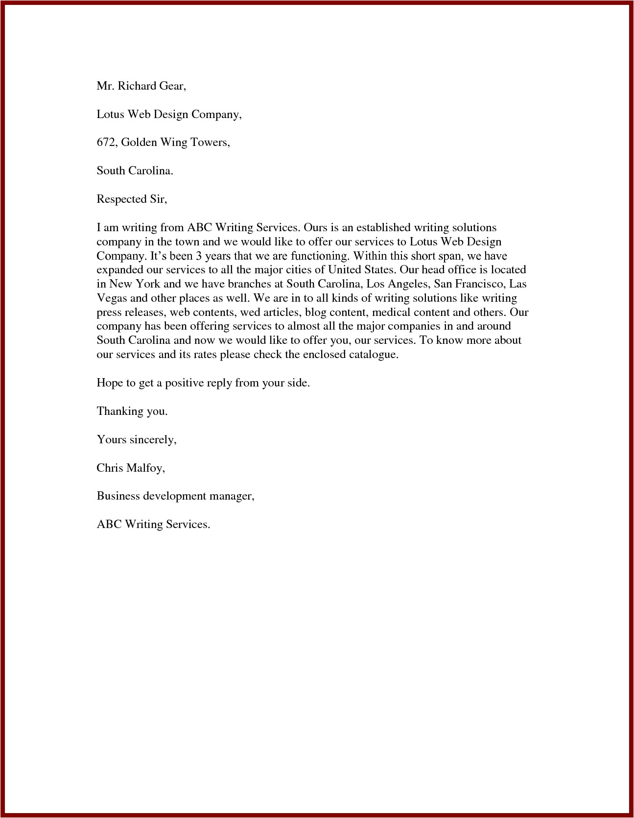 Email Offering Services Template 1 Email Offering Services Template Proposal Letter to Offer Services Scrumps