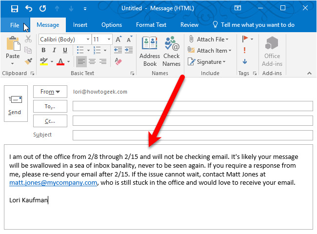 create an out of office autoreply in outlook