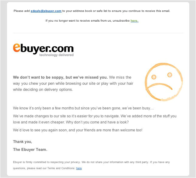 great example of a customer retention email from ebuyer