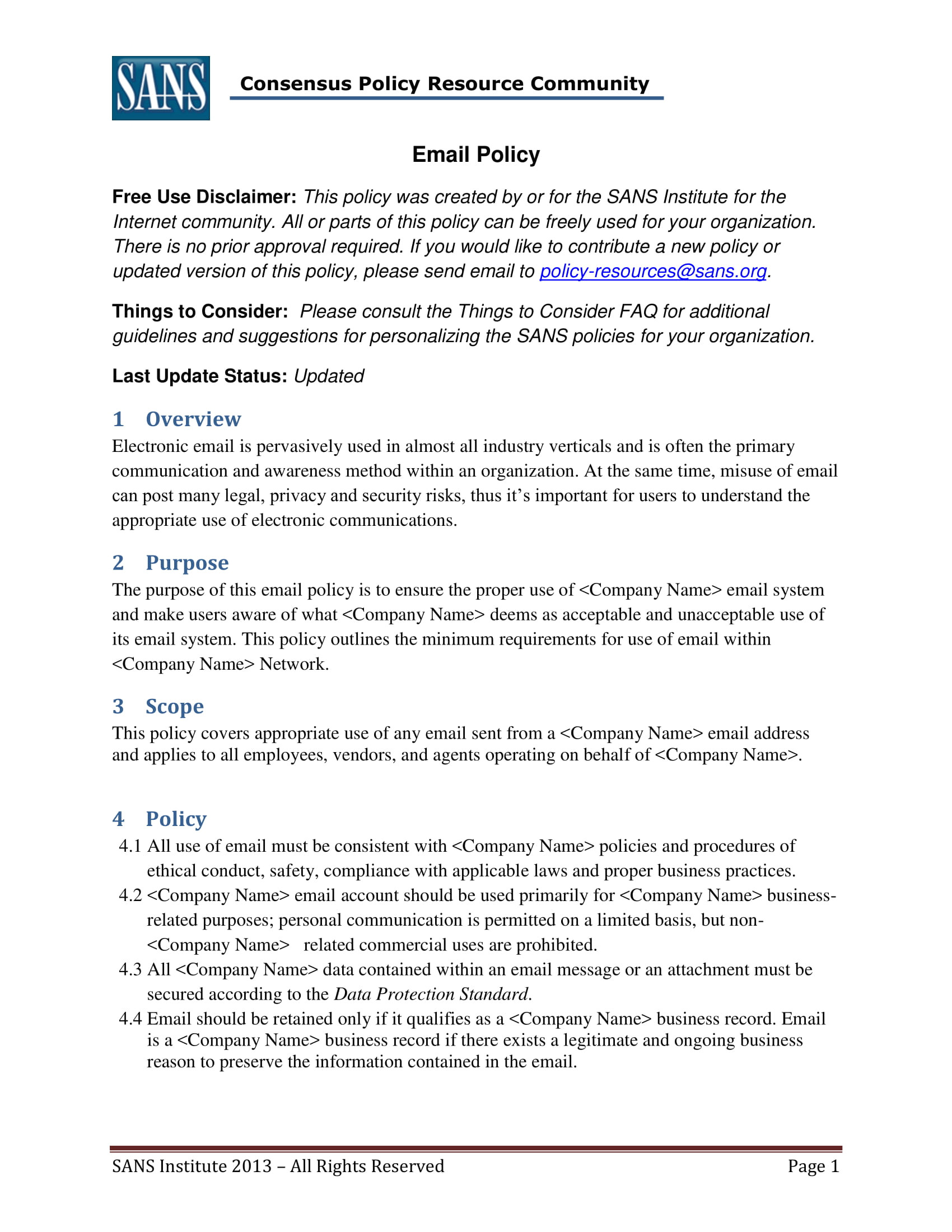 email policy examples pdf