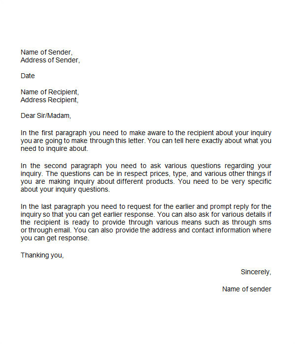 Email Template for Business Inquiry Inquiry Letter 7 Free Doc Download