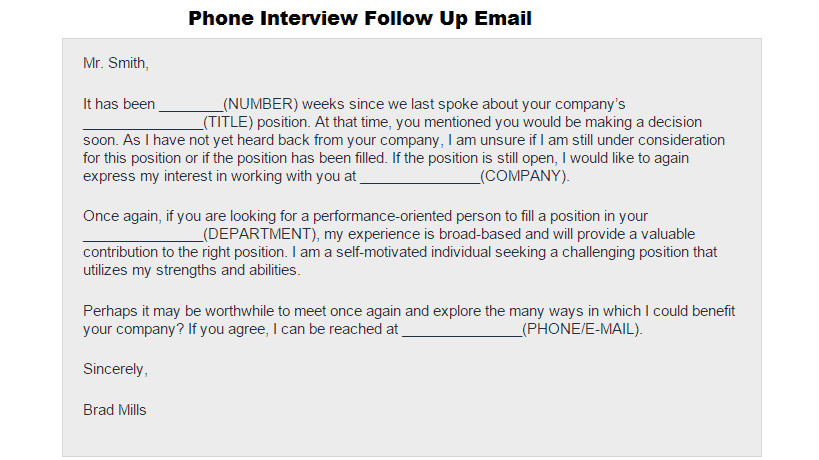 phone interview follow up email template