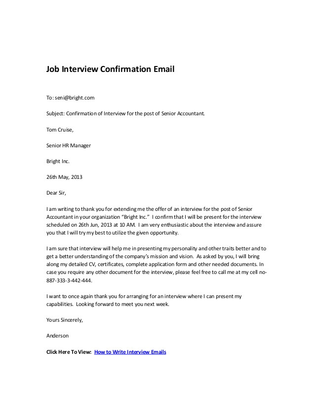 job interview confirmation email
