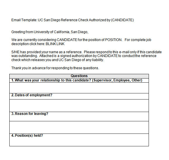 Email Template for Reference Check Sample Reference Check Template 14 Free Documents In