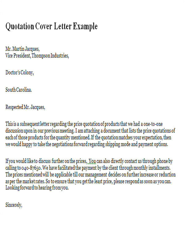 quotation letter sample in doc