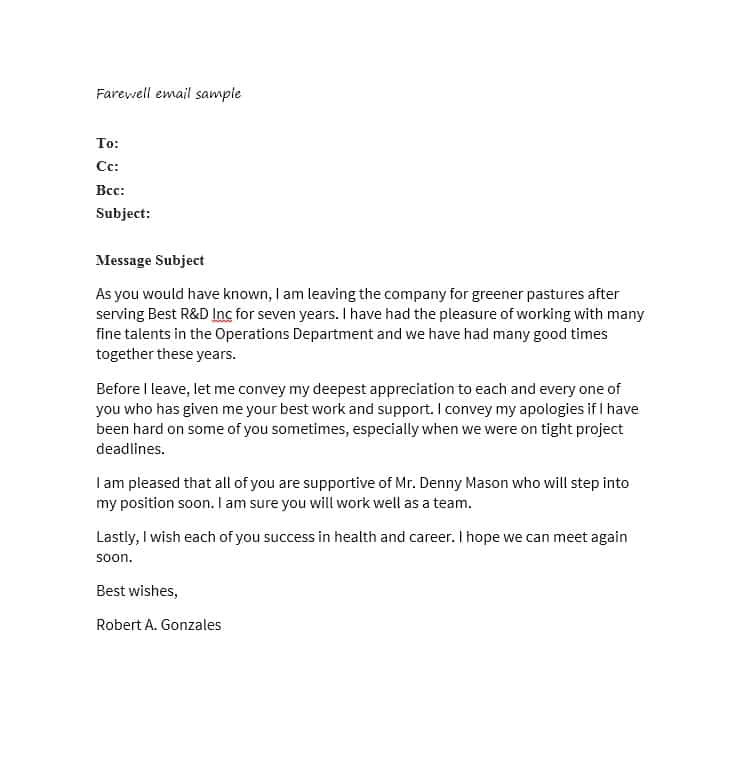 Email Template for someone Leaving the Company 40 Farewell Email Templates to Coworkers ᐅ Template Lab