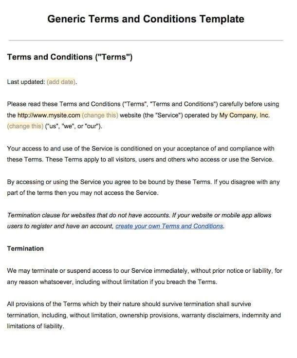 sample terms and conditions template