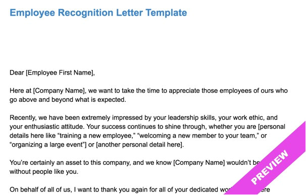 employee recognition letter template