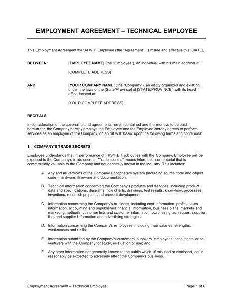 employment agreement for technical employee d540
