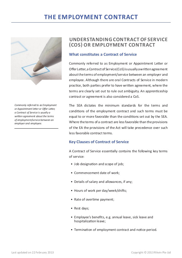 Employment Contract Template Singapore Singapore Employment Act 2013