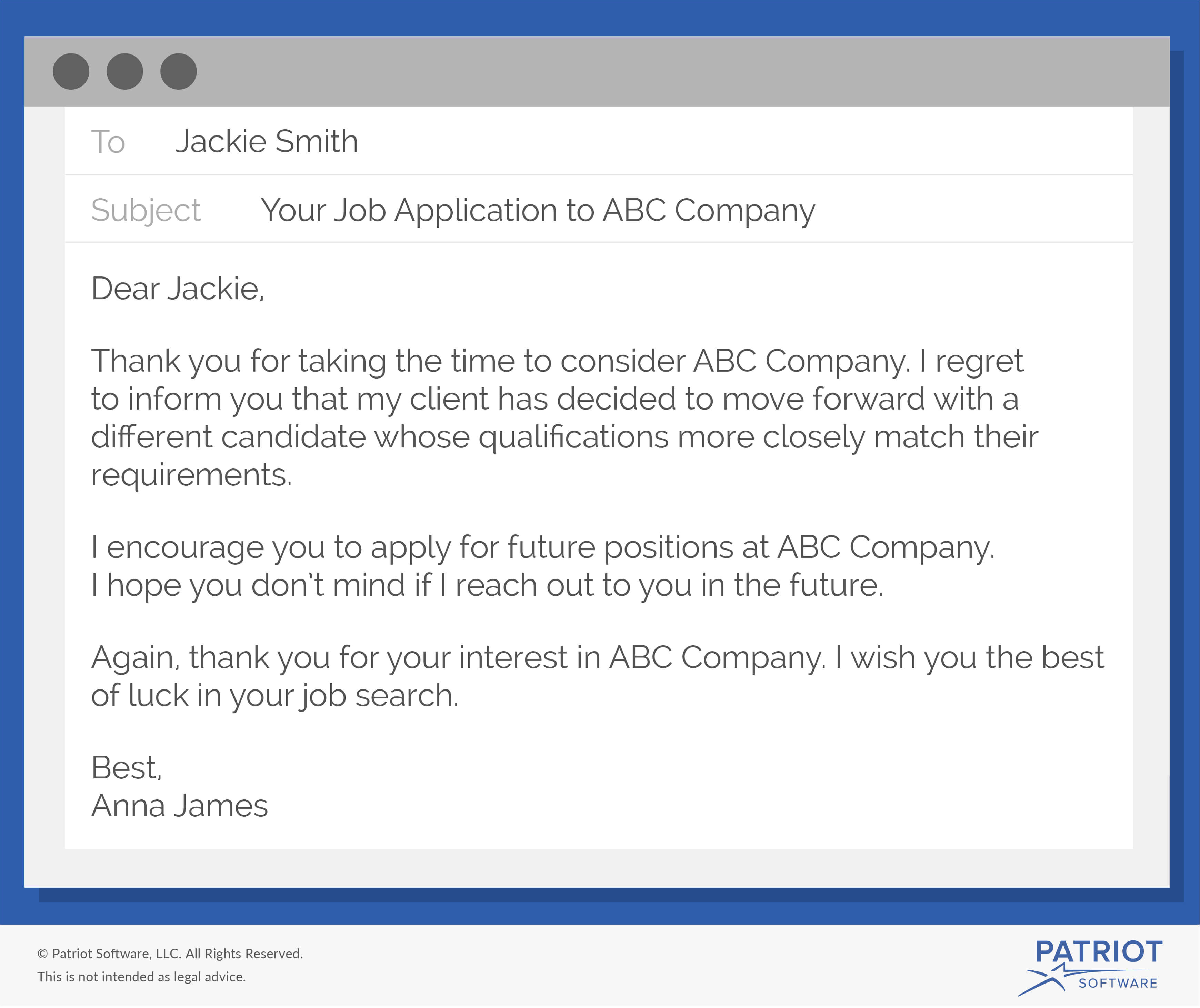 candidate job rejection email letter example template