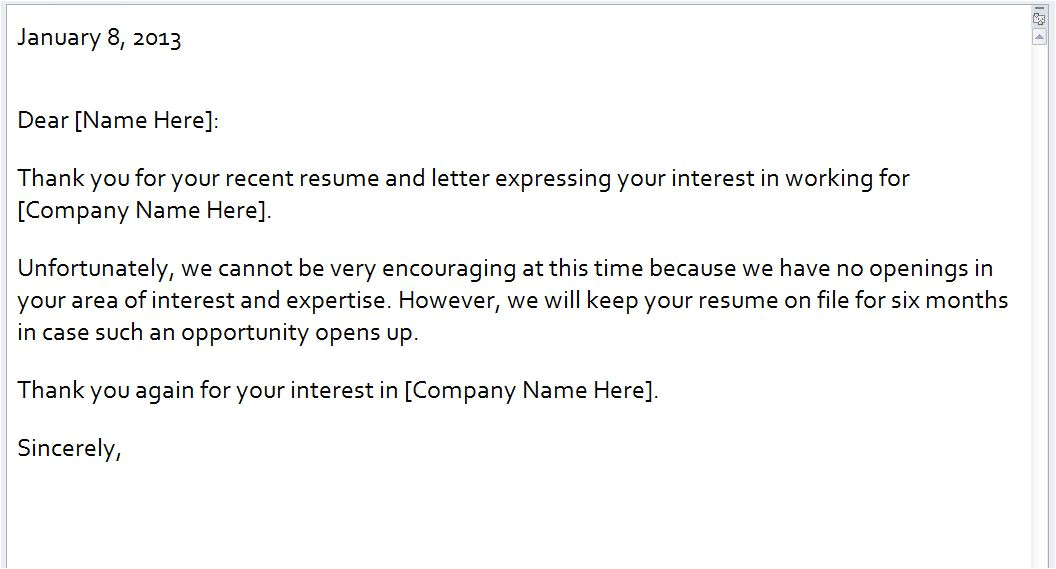rejection email template