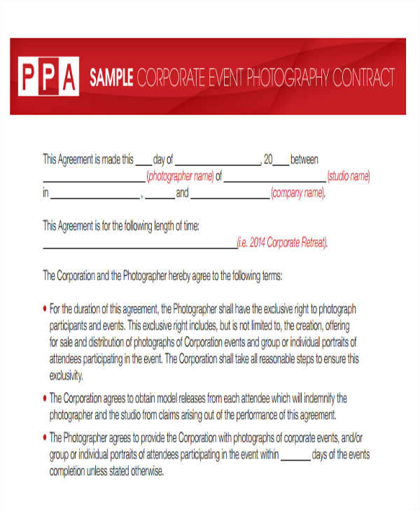 photography contract templates