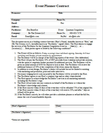 Event Planning Contracts Template event Planner Contract Template for Word Word Excel