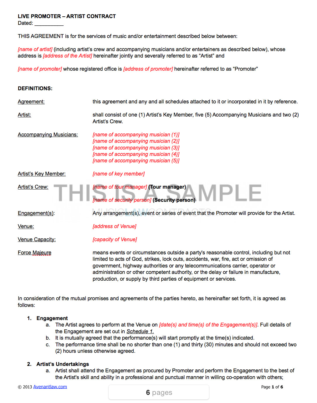live promoter artist contract