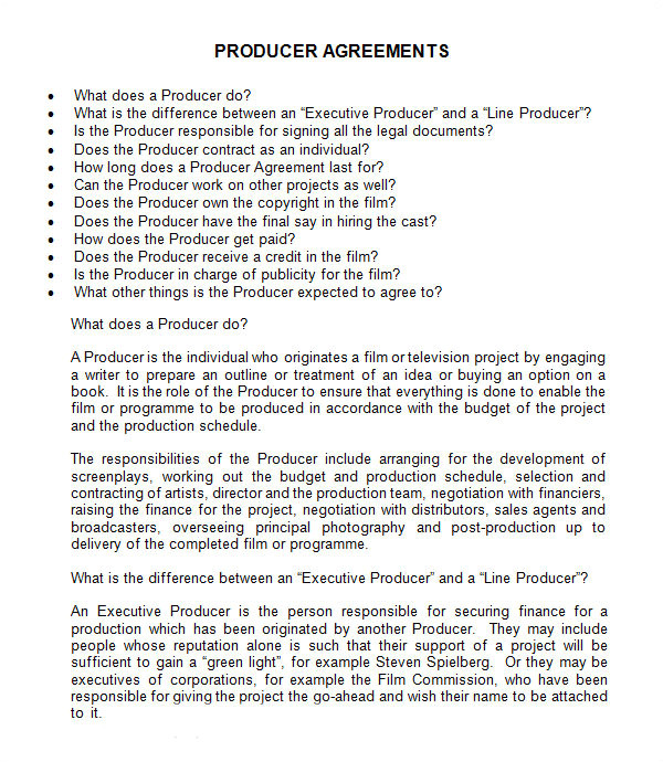 Executive Producer Contract Template Executive Agreement 10 Download Free Documents In Pdf Word
