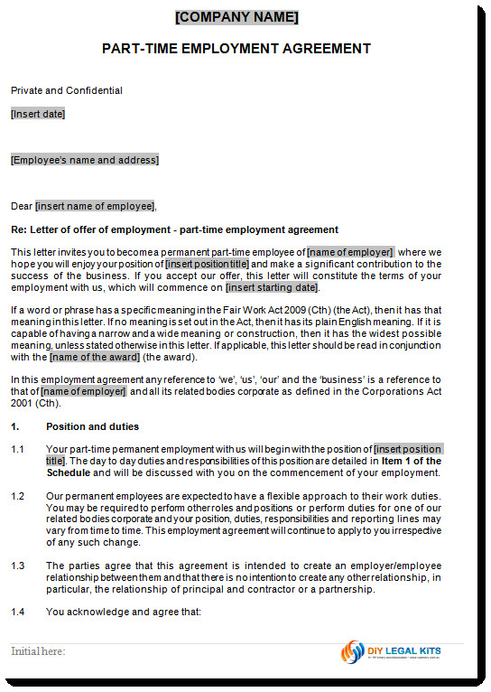 permanent part time employment contract