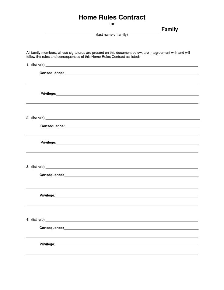 Family Behavior Contract Template Free Printable House Rules Chart Teens with Problems