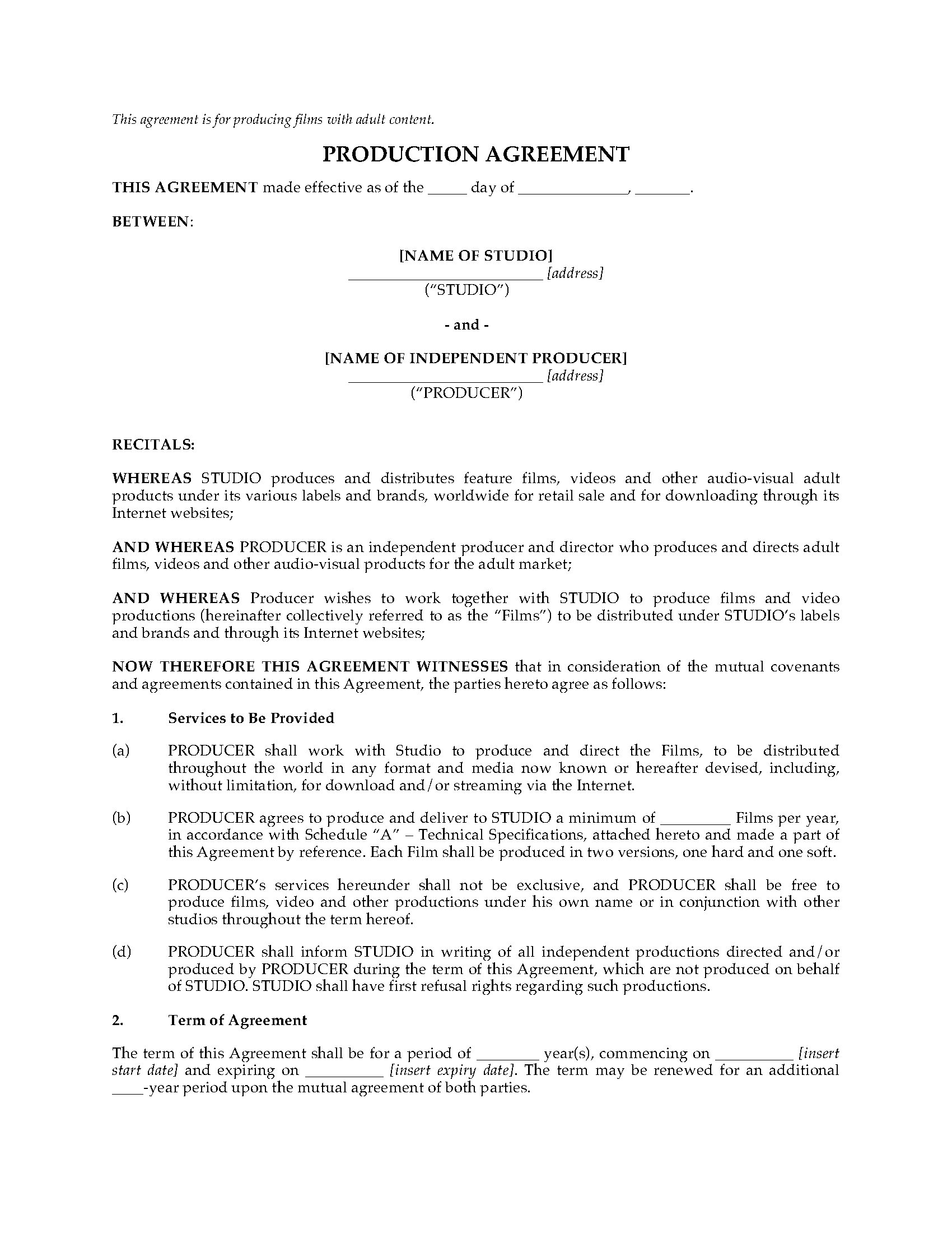 adult film production agreement