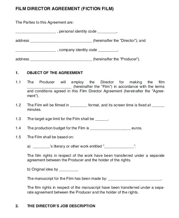 Film Director Contract Template 7 Film Production Contract Examples Pdf Examples