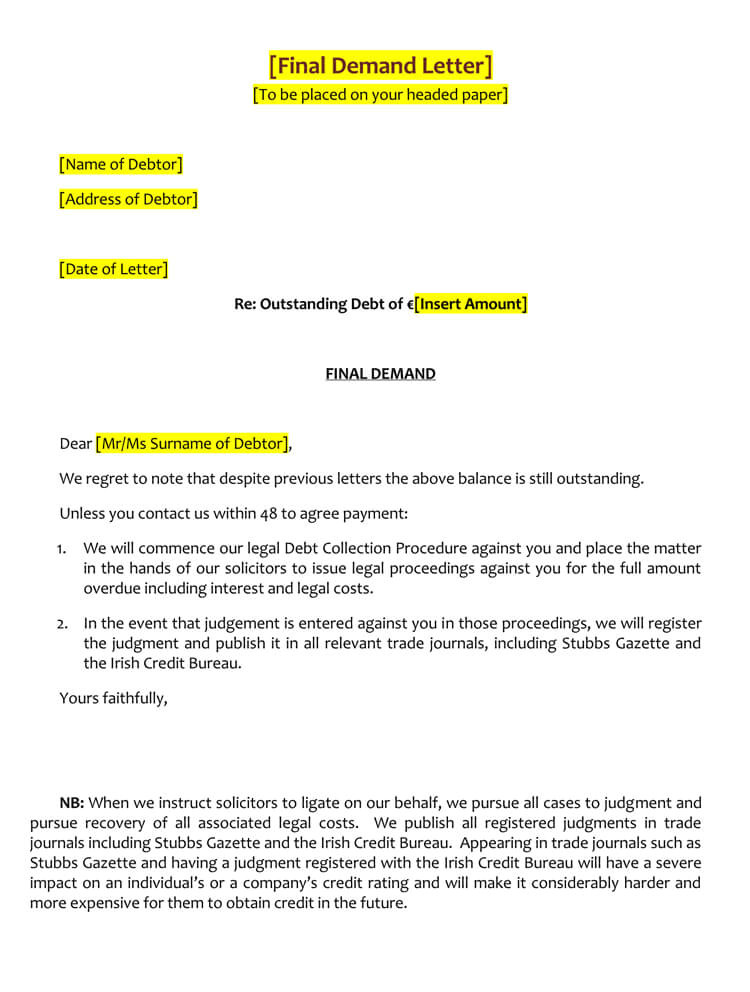 Final Reminder Email Template Payment Reminder Letter format 16 Samples Examples