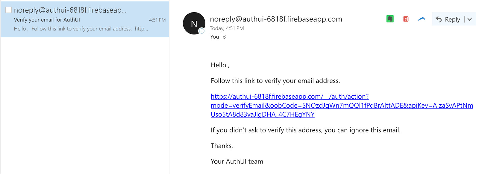 email verification in firebase auth