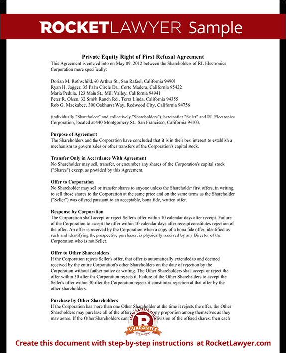 First Right Of Refusal Contract Template Right Of First Refusal Contract for Shares First Right