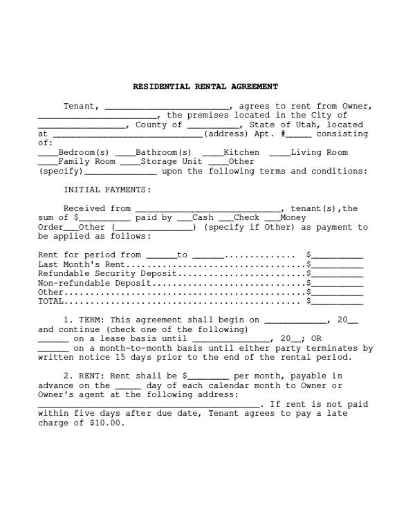 sample apartment rental agreement template pdf word