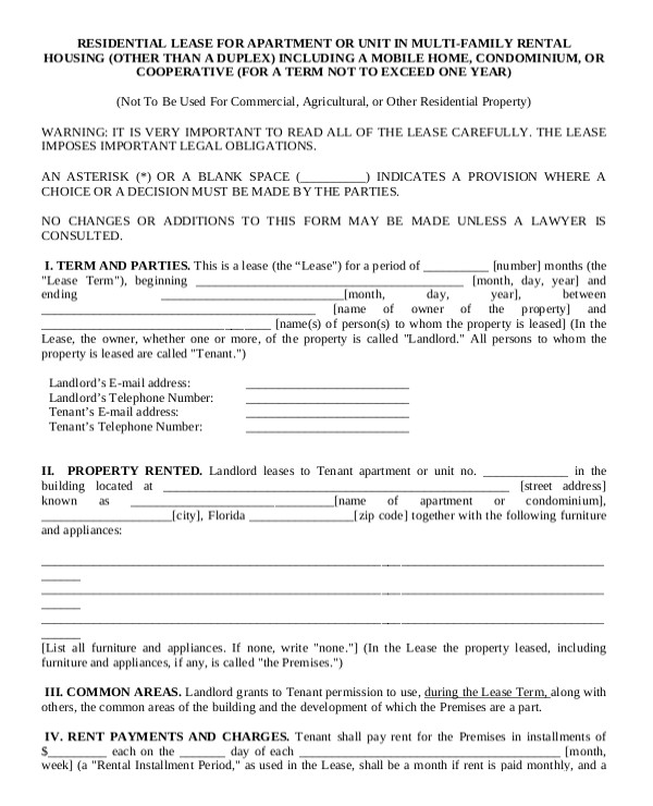 apartment rental contract sample