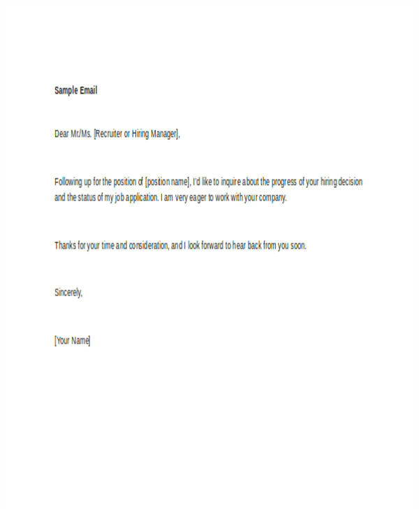 Follow Up Email after Application Template Job Application Follow Up 19 Email Letter Templates