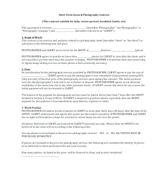 food photography contract template