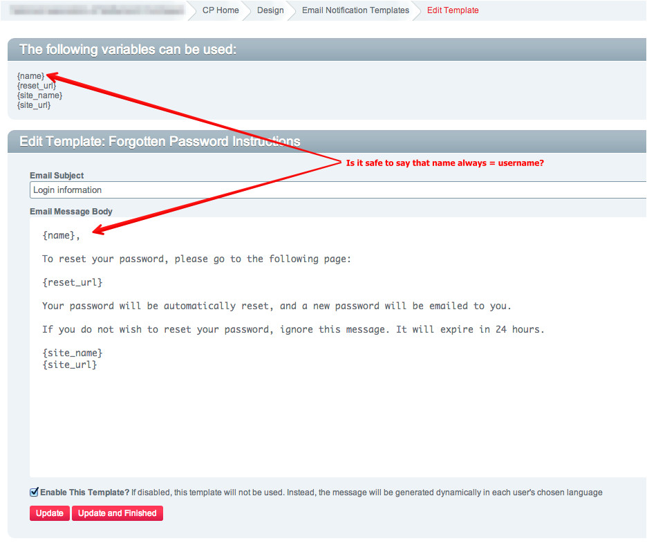 Forgot Username Email Template System Messages Does Name Always Equal Username In