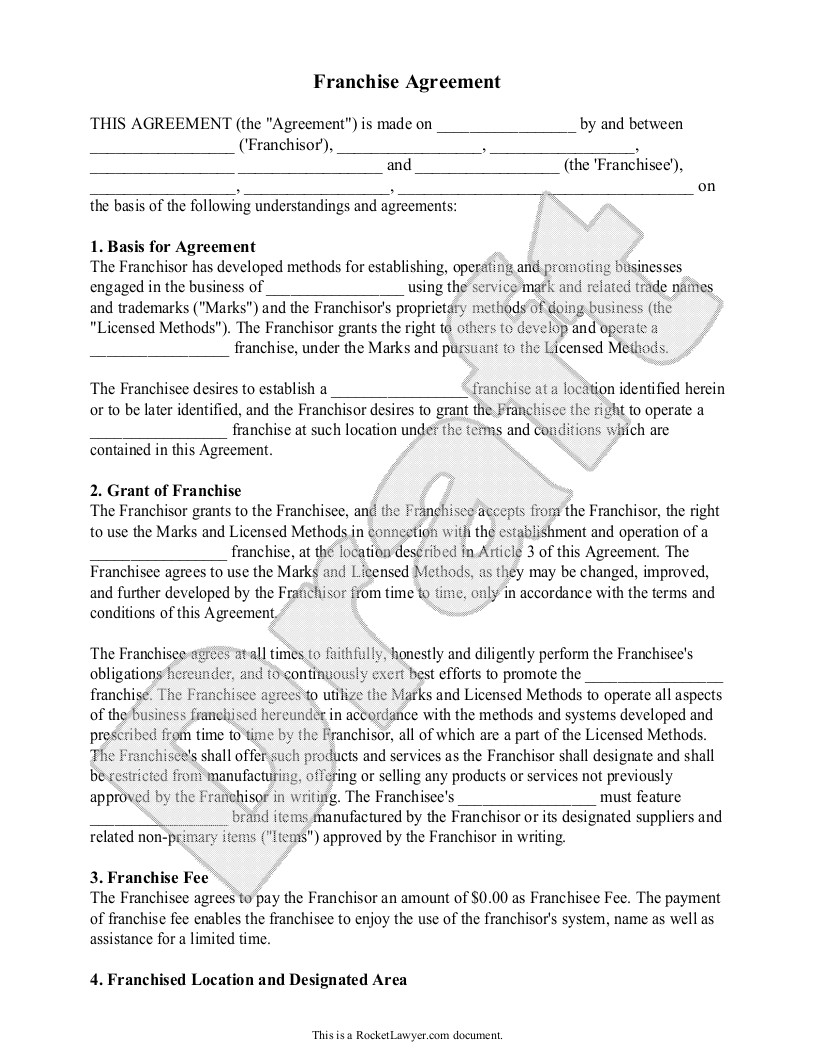 franchise agreement template