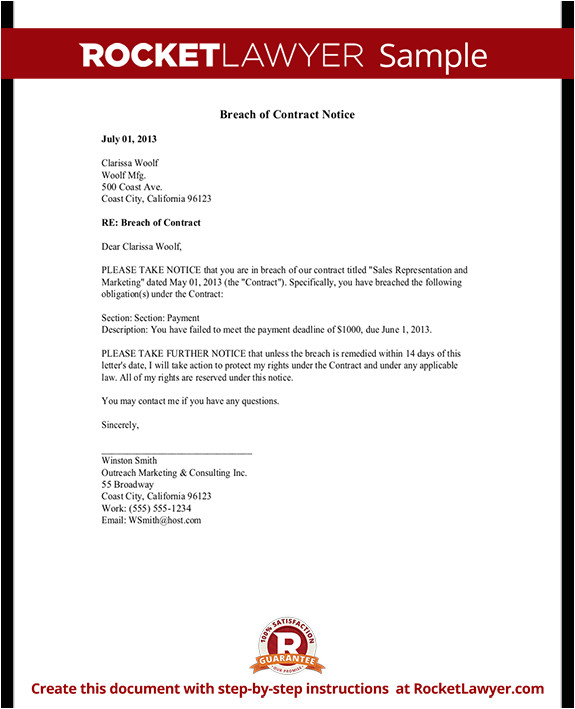 Free Breach Of Contract Letter Template Breach Of Contract Notice Letter Sample