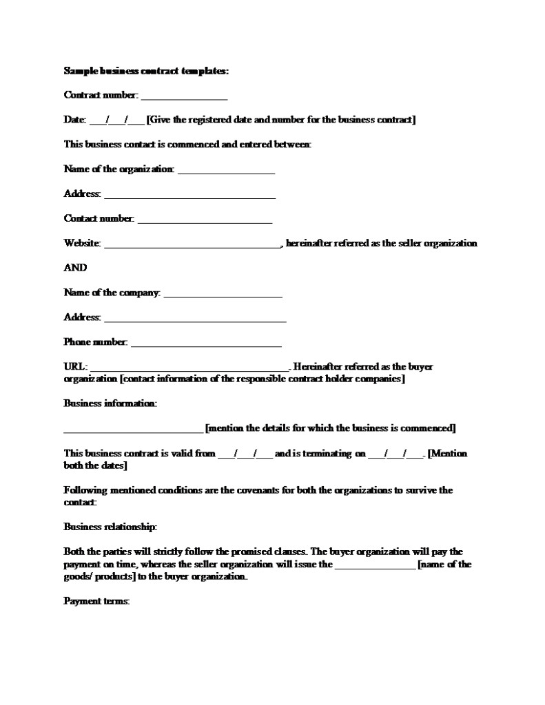 Free Business Contract Templates Sample Business Contract Template