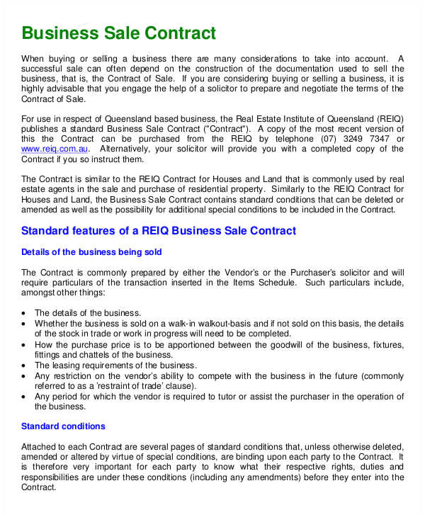 Free Contract for Sale Of Business Template Business Contract Template 7 Free Word Pdf Documents