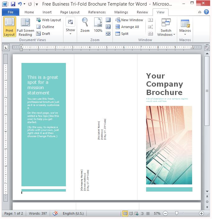 free business tri fold brochure template for word